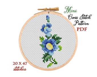 Mini Cross Stitch Pattern. Floral. Counted cross stitch chart. Flower hoop art embroidery. Tiny xstitch for beginner. Instant download PDF