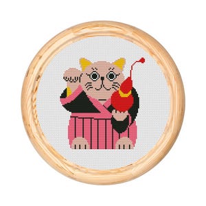 Maneki Neko Lucky Cat Modern Cross Stitch Pattern PDF. Japanese Fortune Cat X Stitch, Counted cross stitch chart. Instant download PDF