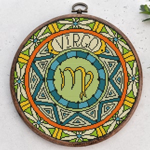 Virgo Zodiac Modern cross stitch pattern Astrological sign embroidery Zodiac symbol wall decor Mandala counted x-stitch Instant download PDF