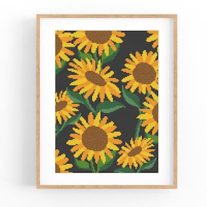 Modèle de point de croix. Tournesol. Fleur d&#39;été. Grille de point de croix compté. Broderie d&#39;art de cerceau nature. Petit xstitch.Téléchargement instantané PDF
