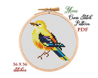 Mini Bird Cross Stitch Pattern: Easy Beginner Embroidery Chart (PDF Download)