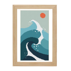 Cross Stitch Pattern Modern Landscape Abstract, Ocean Waves x-stitch Pattern, Small Cross Stitch Chart, Nature Design, Instant Download PDF