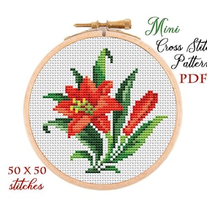 Mini Cross Stitch Pattern. Lily. Counted cross stitch chart. Flower hoop art embroidery. Tiny xstitch for beginner. Instant download PDF