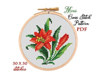 Mini Cross Stitch Pattern. Lily. Counted cross stitch chart. Flower hoop art embroidery. Tiny xstitch for beginner. Instant download PDF