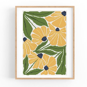 Cross Stitch Pattern Modern Floral Abstract, Yellow flowers, Easy x-stitch Pattern, Cross Stitch Chart, Nature Pattern, Instant Download PDF