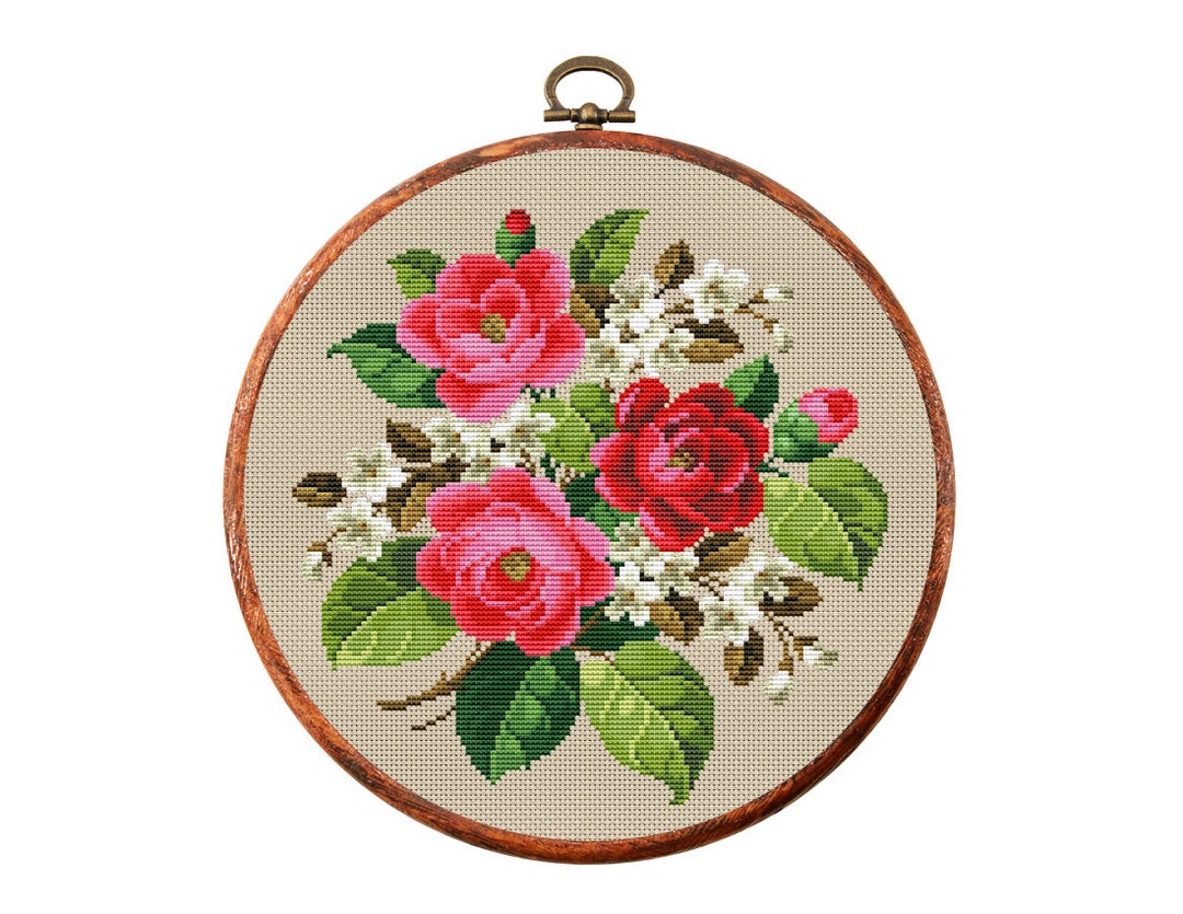 Vintage Flowers Cross Stitch Pattern, Antique Cross Stitch Design