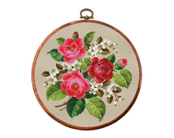 Motivo a punto croce di fiori vintage, disegno a punto croce antico, motivo a x vittoriano, fiori ricamati, PDF con download istantaneo