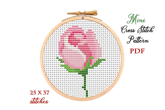 Mini schema punto croce. Rosa. Schema punto croce contato. Ricamo artistico  con cerchio di fiori. Piccolo xstitch per principianti. Scarica subito il  PDF -  Italia