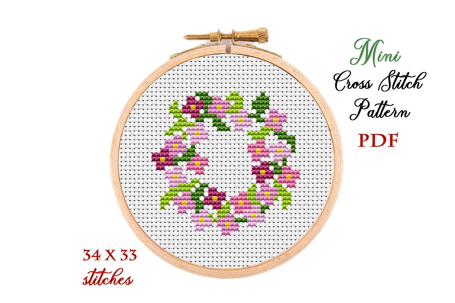 Mini Cross Pattern Mini Cross Stitch Pattern. Floral. Counted Cross Stitch Chart. Flower ...