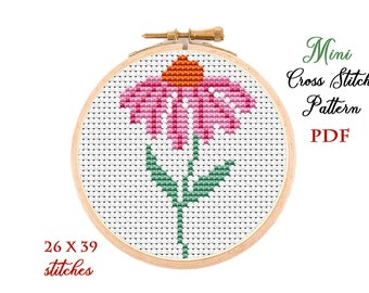 小物 ichiru.n Mini Cross Stitch Pattern. Echinacea. Counted Cross Stitch