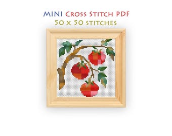 Colorful Tomato Cross Stitch Pattern, Rustic Nature Design, Beginner Friendly Chart, Modern Mini Embroidery, Instant Download PDF