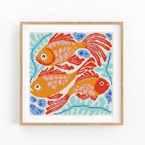 Cross Stitch Pattern Modern Ocean Abstract, Modern Sea, Fish, Water, Easy x-stitch, Cross Stitch Chart, Nature Pattern, Instant Download PDF