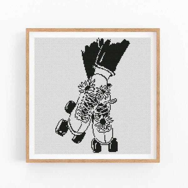 Patrón de punto de cruz monocromático de patines en PDF, abstracto moderno, punto de cruz a un solo color, gráfico de punto de cruz, descarga instantánea en PDF