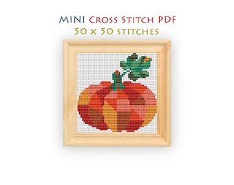 Patchwork Pumpkin Cross Stitch Pattern, Mini Compact Chart, Beginner Friendly, Instant Download PDF