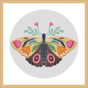 Cross stitch pattern, Floral Butterfly, folk, nature cross stitch, Hoop Embroidery. Modern counted cross stitch chart.Instant download PDF image 6