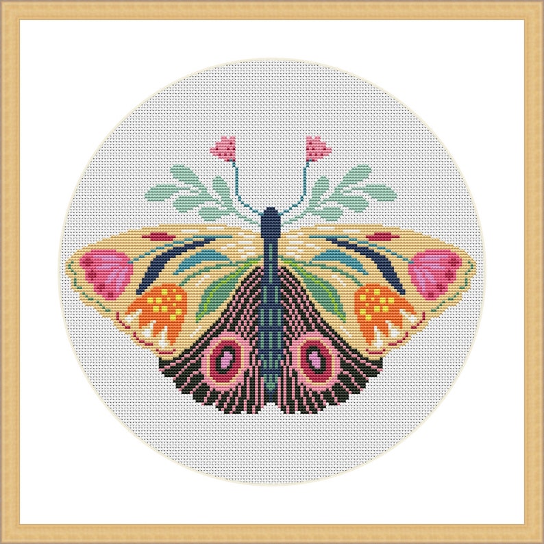 Cross stitch pattern, Floral Butterfly, folk, nature cross stitch, Hoop Embroidery. Modern counted cross stitch chart.Instant download PDF image 6