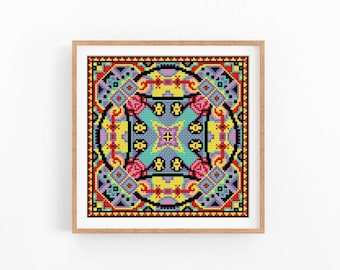 Cross stitch pattern. Folk Embroidery Ornament. Modern Counted cross stitch chart. Nature embroidery. Cushion x-stitch.Instant download PDF