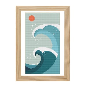 Cross Stitch Pattern Modern Landscape Abstract, Ocean Waves x-stitch Pattern, Small Cross Stitch Chart, Nature Design, Instant Download PDF