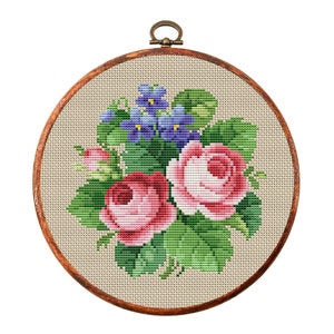 Vintage bloemen kruissteekpatroon, antieke kruissteekontwerp, mini x-steek bloemenpatroon, borduurbloemen, instant download pdf