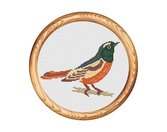 American Robin Bird Branch Cross Stitch Pattern: Modern Embroidery Chart (Instant Download PDF)
