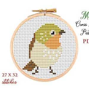 Mini Cross Stitch Pattern. Little bird. Counted cross stitch chart. Bird hoop art embroidery. Tiny xstitch for beginner.Instant download PDF