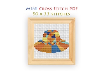 Straw Hat Cross Stitch Pattern, Compact Chart for Beginners, Mini Embroidery, Instant Download PDF