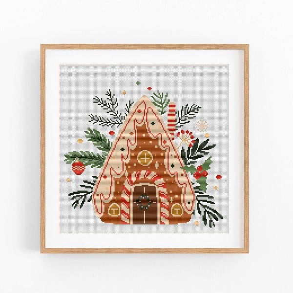 Cross Stitch Pattern Christmas, Modern x-stitch Pattern, Gingerbread House, Scandinavian Cross Stitch Chart, Xmas Tree, Instant Download PDF