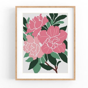 Kruissteekpatroon modern bloemen abstract, gele bloemen, eenvoudig x-steekpatroon, kruissteektabel, natuurpatroon, pdf direct downloaden
