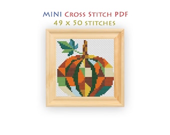 Patchwork Pumpkin Cross Stitch Pattern, Rainbow Autumn Diamond Chart, Beginner Friendly, Instant Download PDF