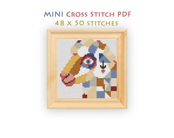 Sheep with Earring Cross Stitch Pattern, Mini Farm Animal Chart for Beginners, Mini Embroidery, Instant Download PDF
