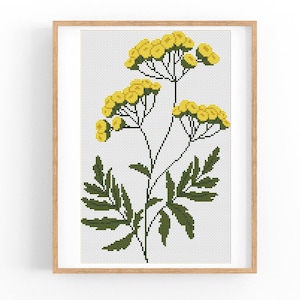 Wilde bloemen, modern kruissteekpatroon. Getelde kruissteekkaart. Kruissteekpatroon bloem. PDF-borduurontwerp bloemenkruiden