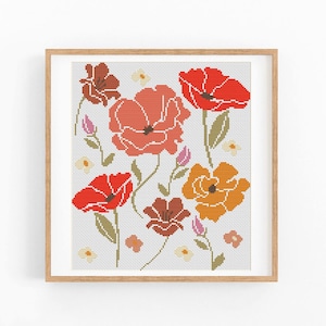 Kruissteekpatroon modern bloemen abstract, eenvoudig x-steekpatroon, bloemen kruissteektabel, klein natuurpatroon, directe download pdf
