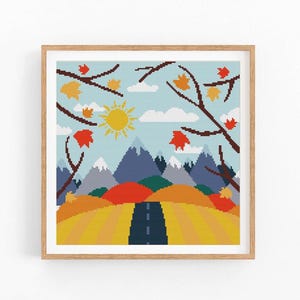 Herfst kruissteekpatroon, Halloween, herfst kruissteek pdf, Thanksgiving, herfst seizoen handborduurwerk. Moderne getelde kruissteekkaart.