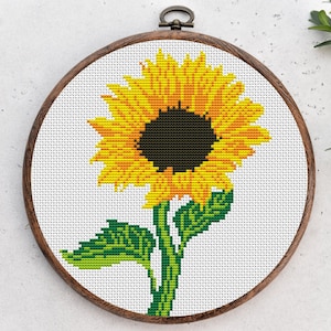 Cross Stitch Pattern. Sunflower. Summer Flower. Counted cross stitch chart. Nature hoop art embroidery. Small xstitch.Instant download PDF image 1