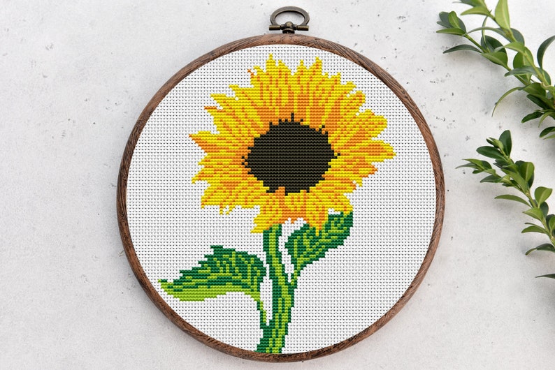 Cross Stitch Pattern. Sunflower. Summer Flower. Counted cross stitch chart. Nature hoop art embroidery. Small xstitch.Instant download PDF image 1