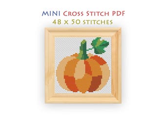 Patchwork Pumpkin Cross Stitch Pattern, Mini Autumn Harvest Chart, Beginner Embroidery PDF, Instant Download