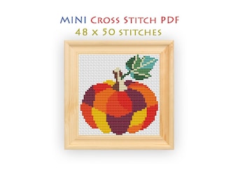 Patchwork Pumpkin Cross Stitch Pattern, Mini Autumn Harvest Chart, Colorful Fall Quilt Block Decor, Beginner Friendly, Instant Download PDF