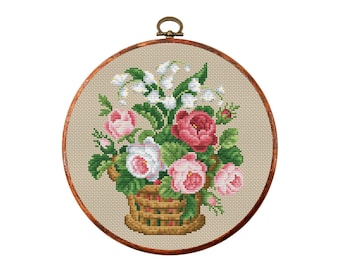 Schema punto croce fiori vintage, disegno punto croce antico, schema punto croce vittoriano, fiori ricamati, PDF scaricabile immediatamente