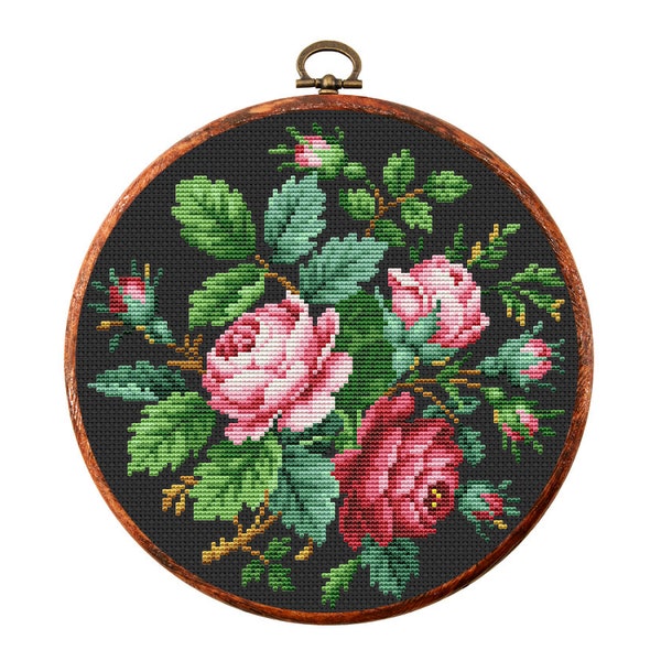 Vintage Flowers Cross Stitch Pattern, Antique Cross Stitch Design, Berlin Woolwork, Floral Bouquet, Modern Embroidery Flowers, PDF chart