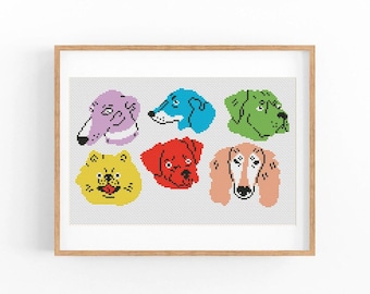 Modèle de point de croix Chien. Pop Art Chien PDF point de croix. Broderie à la main pour animaux de compagnie. Point de croix animal. Grille de point de croix compté.