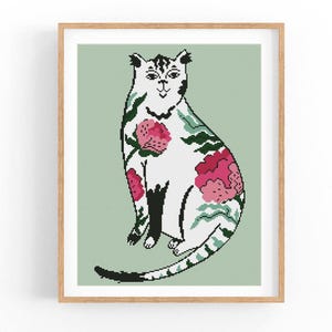 Kattenpioen kruissteekpatroon, kattenbloem, modern x-steekpatroon, kruissteektabel, kattenliefhebber cadeaupatroon, instant download pdf