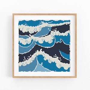 Cross Stitch Pattern Modern Ocean Abstract, Modern Sea, Fish, Water, Easy x-stitch, Cross Stitch Chart, Nature Pattern, Instant Download PDF