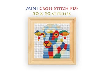 Sheep Cross Stitch Pattern, Farm Animal with Earrings, Mini Chart for Beginners, Tiny Embroidery, Instant Download PDF
