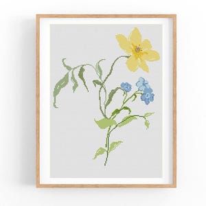 Wilde bloemen. Modern kruissteekpatroon. Getelde kruissteekkaart. Aquarel kunst borduurwerk. Kleine steek. Pdf direct downloaden