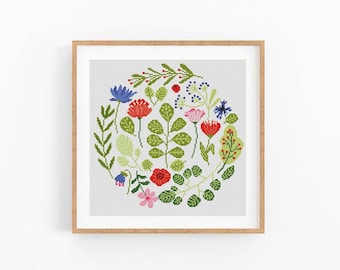 Wildflowers Modern Cross Stitch Pattern: Floral Nature Embroidery (PDF Download)