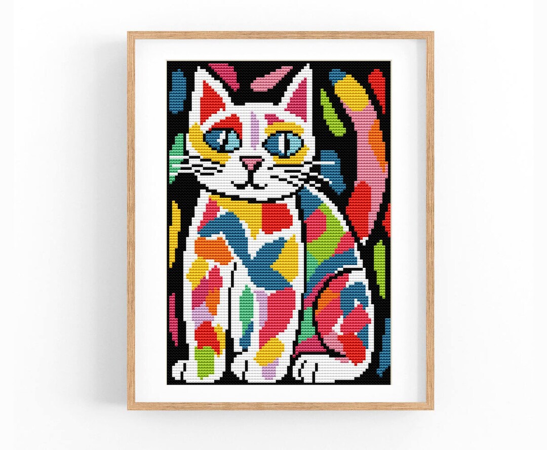 Abstract Cat Pattern Cat Abstract Modern Cross Stitch Pattern, Plant Modern X-stitch Pattern ...