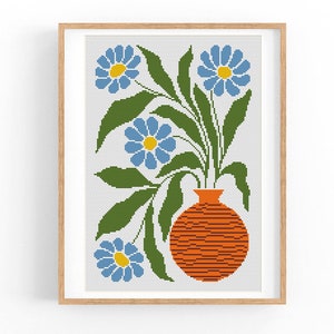 Kruissteekpatroon modern bloemen abstract, moderne bloemen, eenvoudig x-steekpatroon, kruissteekkaart, natuurpatroon, pdf direct downloaden