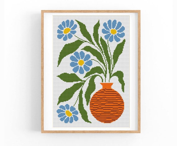 Cross Stitch Pattern Modern Floral Abstract, Modern Flowers