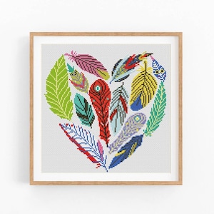 Padrão de ponto cruz moderno Flor Coração Amor, design de bordado para o Dia dos Namorados, gráfico de ponto cruz, ponto cruz para iniciantes, download instantâneo em PDF.