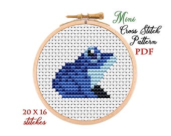 Mini Cross Stitch Pattern. Cute Frog. Counted cross stitch chart. Hoop art embroidery. Tiny xstitch for beginner. Instant download PDF
